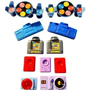 Barbie Retro Mini Music Toy Set Records Jukebox Turntable Boombox Plastic